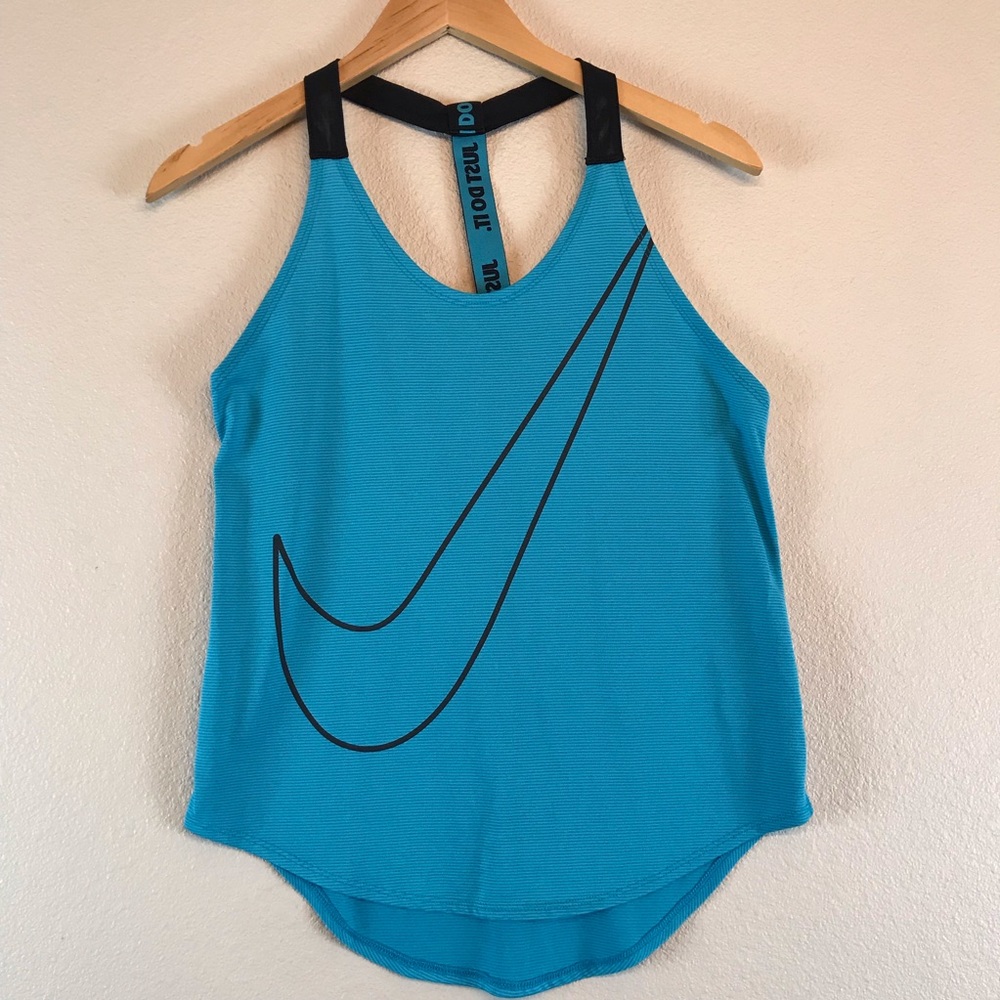 NIKE Dri-Fit T-Back Tank Blue Black XS Swoosh